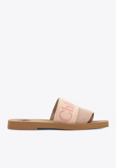 Chloé Woody Flat Slides In Pink
