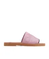 Chloé Woody Logo-print Canvas Slides In Pink