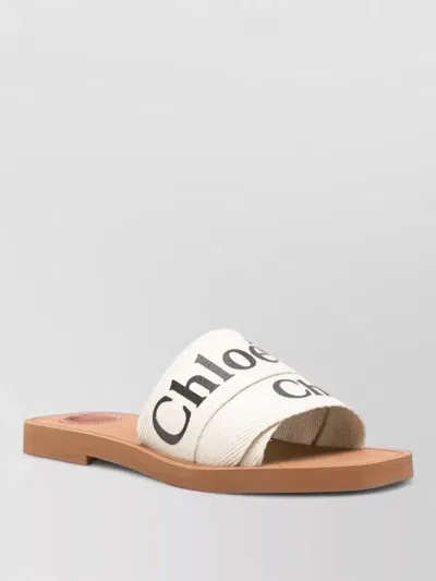 Chloé Woody Flat Sole Open Toe Slides In White