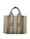Chloé Woody Grey Canvas Bag In Nude