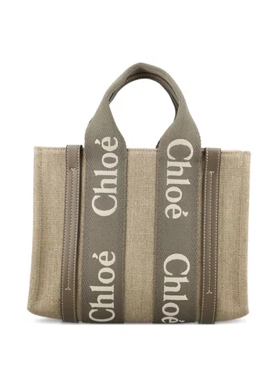 CHLOÉ CHLOÉ WOODY GREY CANVAS BAG