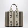 Chloé Woody Grey Linen And Leather Tote Bag In Grey