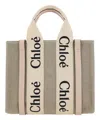 Chloé Small Woody Logo Strap Linen Tote In Brown