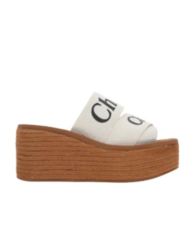 Chloé Woody Canvas Platform Espadrille Sandals In White
