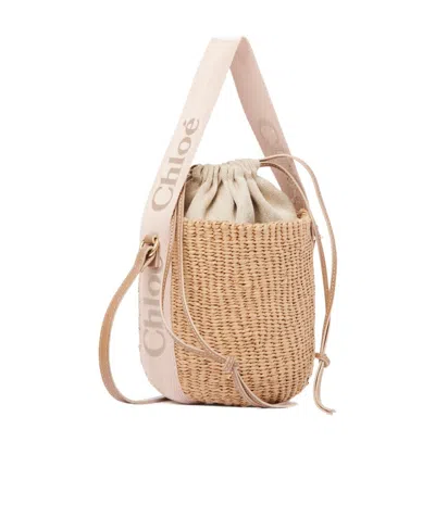 Chloé Woody Interwoven Bucket Bag In Nude