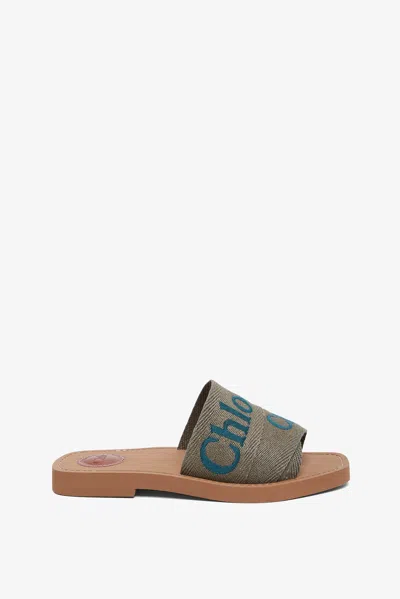 Chloé Woody Khaki Slides In Brown