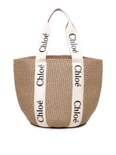 Chloé Woody Large Basket Bag In Brown