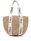 Chloé Woody Large Straw Basket Bag In Neutral