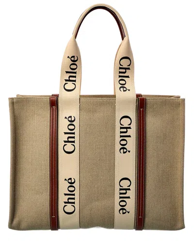 Chloé Woody Large Canvas & Leather Tote In Brown