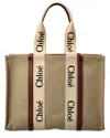 CHLOÉ CHLOÉ WOODY LARGE CANVAS & LEATHER TOTE