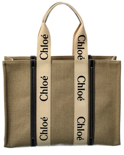 Chloé Woody Large Canvas & Leather Tote In White