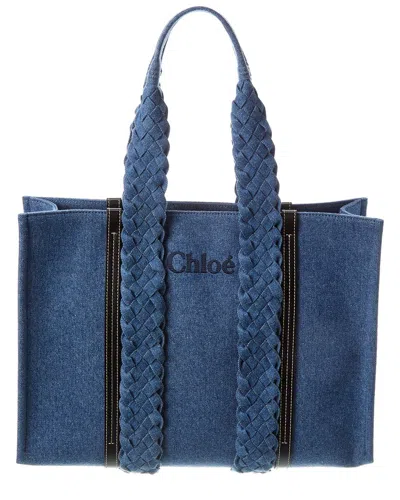 Chloé Woody Large Canvas Tote In Blue