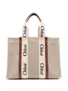 Chloé Structured Tote Bag With Leather And Linen Blend In Sand