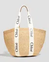 Chloé Woody Large Mifuko Basket Bag In Fair Trade Paper Embellished With Linen In White