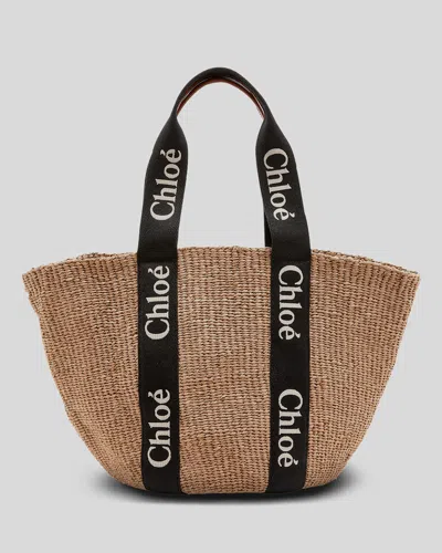 CHLOÉ WOODY LARGE MIFUKO BASKET BAG WITH LOGO WEBBING