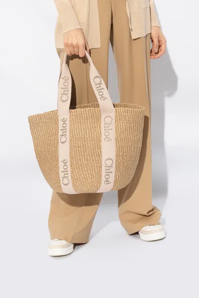 Chloé ‘woody Large' Shopper Bag In Beige