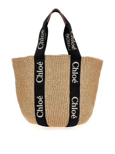 Chloé Woody Large Shopping Bag In Black