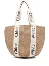 Chloé Woody Large Basket Bag With White Ribbon Women In Brown