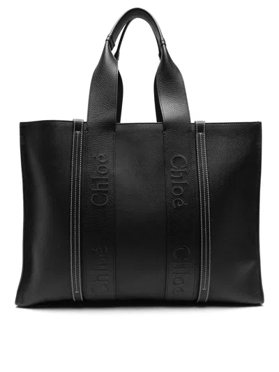 Chloé Large Woody Tote Bag In Black