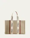 Chloé Woody Large Tote Bag In Linen In Multi