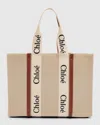 Chloé Woody Large Tote Bag In Linen In Brown