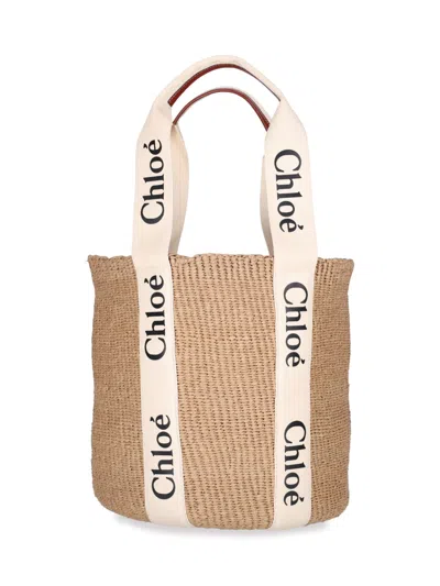 Chloé 'woody' Large Tote Bag In White