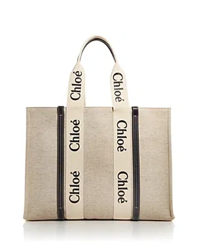 Chloé Woody Large Tote In White/blue
