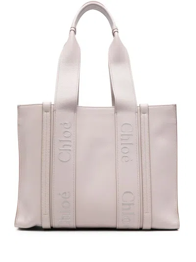 Chloé Chloè Woody Leather Medium Tote In Grey