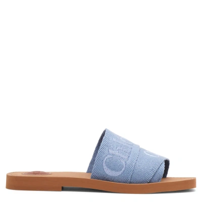 Chloé Woody Light Blue Slide Sandals