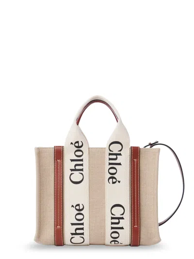 Chloé Woody Linen And Leather Tote Bag