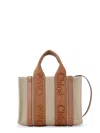 Chloé Woody Linen And Leather Tote Bag In Brown