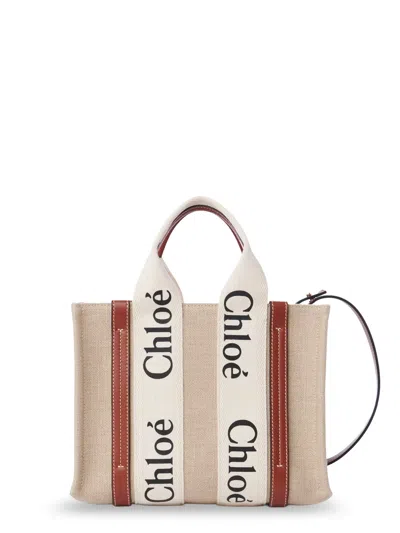 Chloé Woody Linen And Leather Tote Bag In Multi