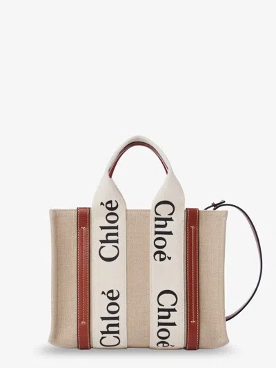 Chloé Woody Linen And Leather Tote Bag In Sand
