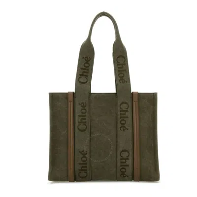 Chloé Chloe Woody Linen Canvas Tote In Khaki In Beige