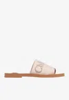 Chloé X High Summer Woody Embroidered Logo Flat Sandals In Neutral