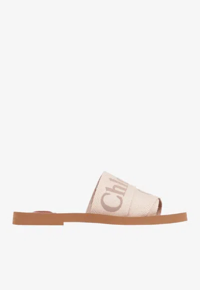 CHLOÉ WOODY LINEN FLAT MULES