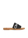 Chloé Women Woody Linen Flat Sandals In Black