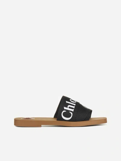 CHLOÉ WOODY LINEN FLAT SANDALS