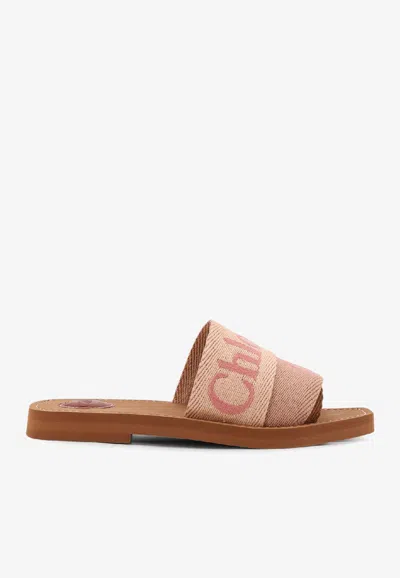 CHLOÉ WOODY LINEN FLAT SANDALS