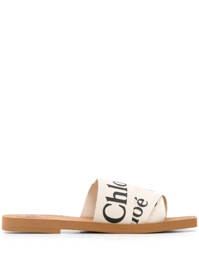 CHLOÉ CHLOÈ WOODY LINEN FLAT SANDALS