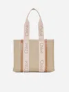 Shop Chloé Chloe Woody Linen Tote Bag In Beige,blush
