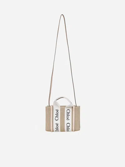 Chloé White And Pink Woody Mini Tote Bag In Green