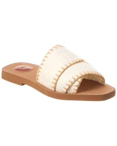 Chloé Woody Whipstitched Logo-jacquard Canvas Slides In White
