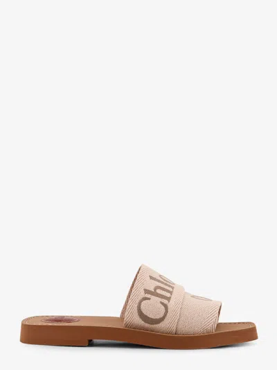 Chloé Woody Linen Sandals In Beige