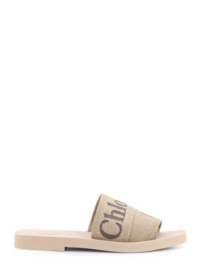 Chloé Woody Beige Slides In Multibeige