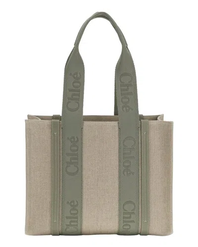Chloé Woody Linen Shoulder Bag In Green