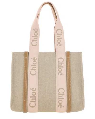 Chloé Woody Linen Shoulder Bag In Neutral