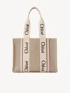 Chloé Women Medium Woody Tote Bag In Linen In Pink