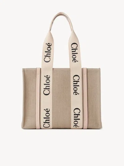 CHLOÉ CHLOÉ "WOODY" LINEN SHOULDER BAG