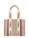 Chloé Woody Linen Shoulder Bag With Logo Lettering On The Front